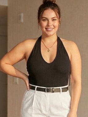 Forever21+ black 1piece halter bodysuit 2X